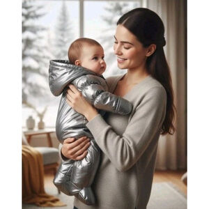 NEW Rothschild Baby Girls Silver Metallic Pram Suit 3-6 M Bows Cute